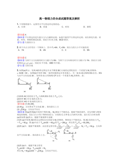 高一物理力的合成试题答案及解析
