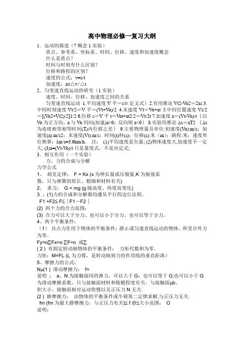 高中物理必修一复习教案