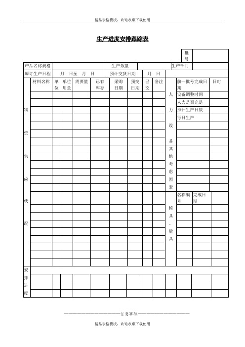 生产进度安排跟踪表模板