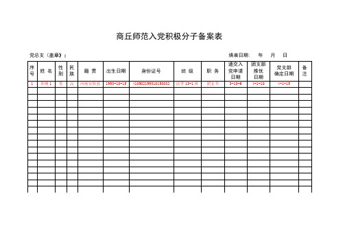 入党积极分子、党员发展对象备案表(学生)