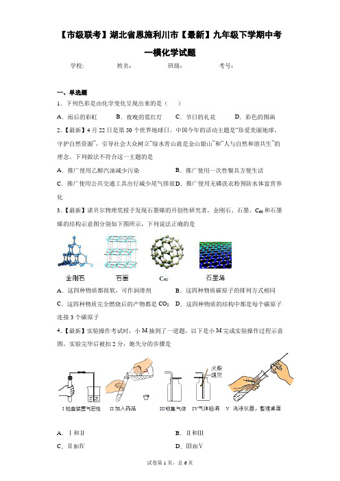 【市级联考】湖北省恩施利川市2021届九年级下学期中考一模化学试题