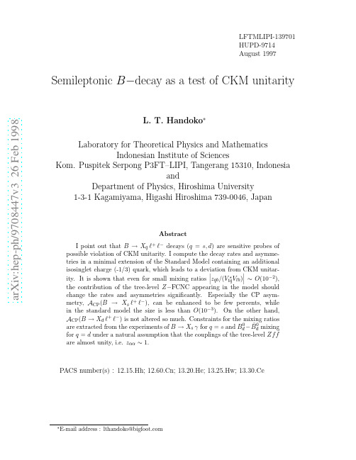 Semileptonic B decay as a test of CKM unitarity