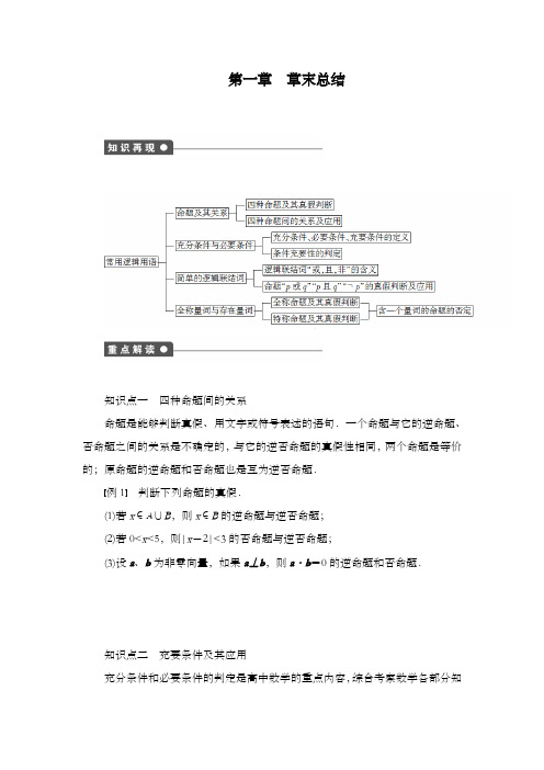 最新精编高中人教A版选修1-1高中数学强化训练第一章《常用逻辑用语》章末总结和答案