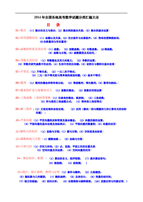 (00)《2014年全国各地高考数学试题分类汇编大全》目录