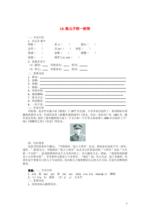 九年级语文上册 14 给儿子的一封信同步练习 语文版