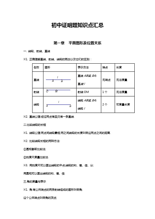 初中证明题知识点汇总
