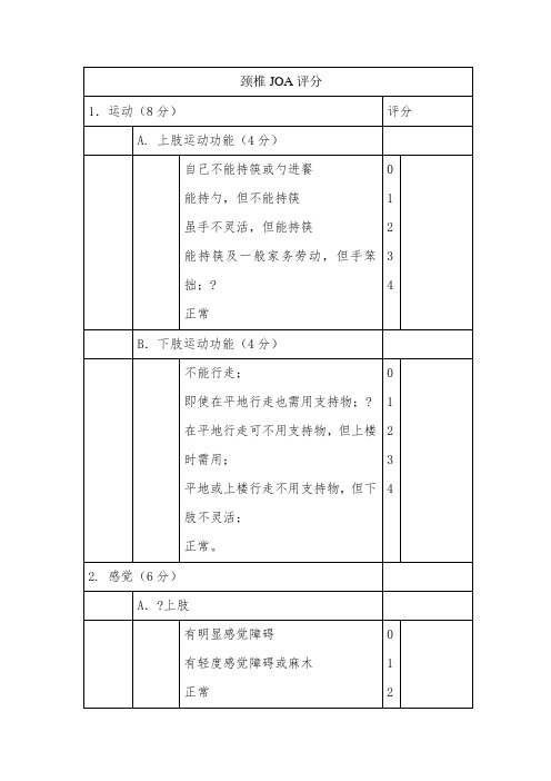 颈椎JOA+腰椎JOA 评分-表格-日本骨科协会评估治疗