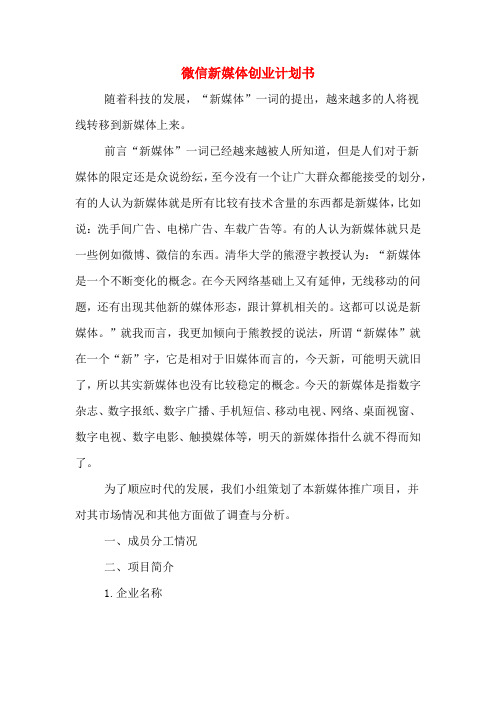 2020年微信新媒体创业计划书