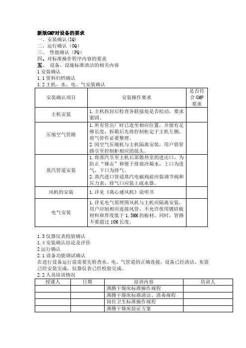 新版GMP对设备的要求