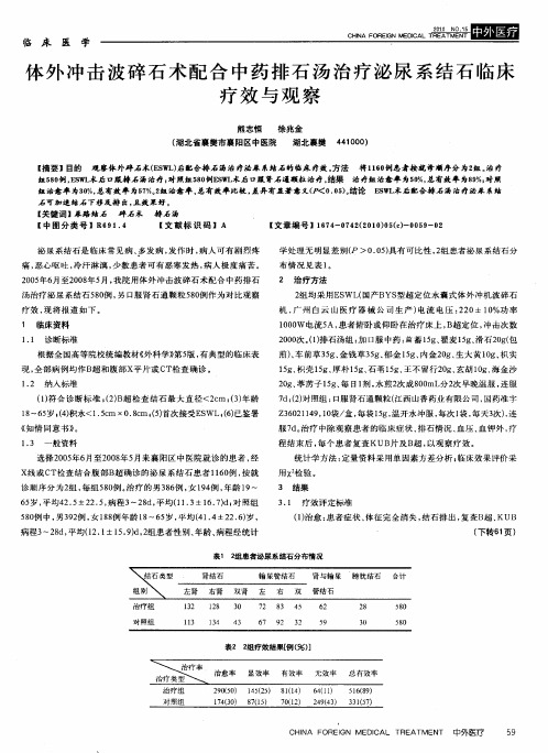 体外冲击波碎石术配合中药排石汤治疗泌尿系结石临床疗效与观察