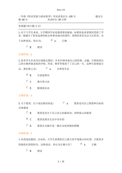 2014级职业生涯考试题目及正确答案