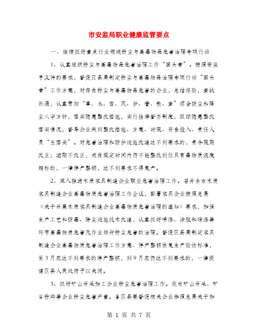 市安监局职业健康监管要点