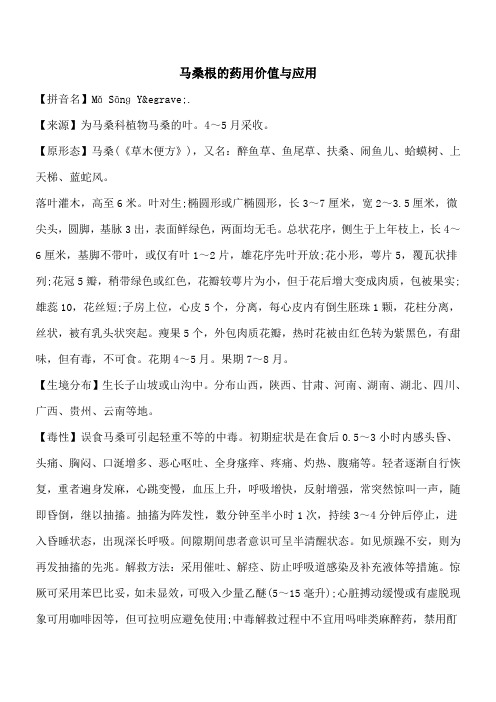 【优秀文档】马桑根的药用价值与应用
