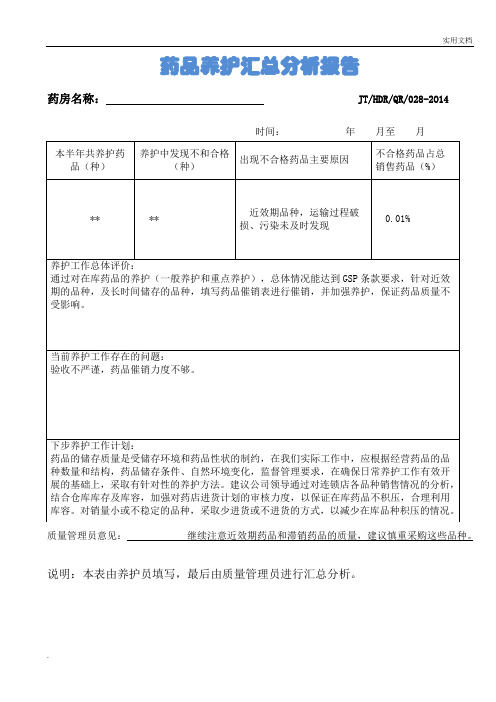药品养护汇总分析报告