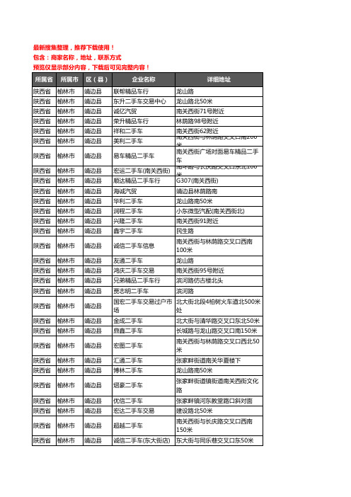 新版陕西省榆林市靖边县二手车企业公司商家户名录单联系方式地址大全33家