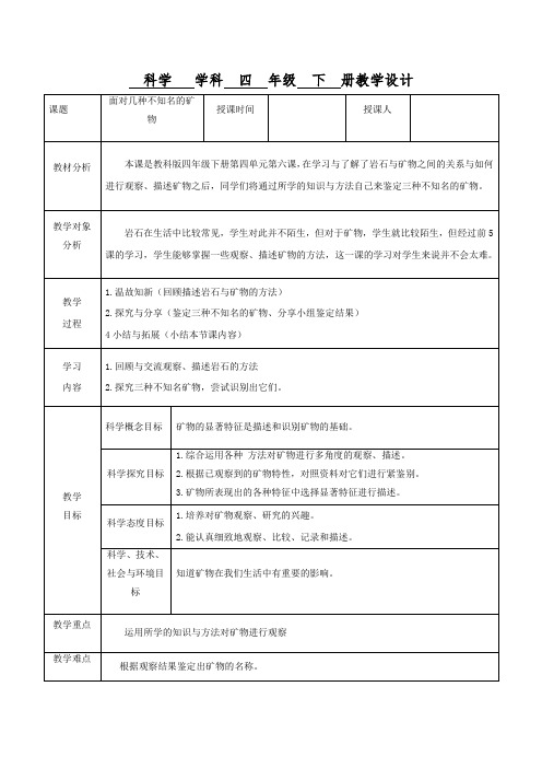 教科版小学科学四年级下册《四 岩石和矿物 面对几种不知名矿物》优质课教学设计_33