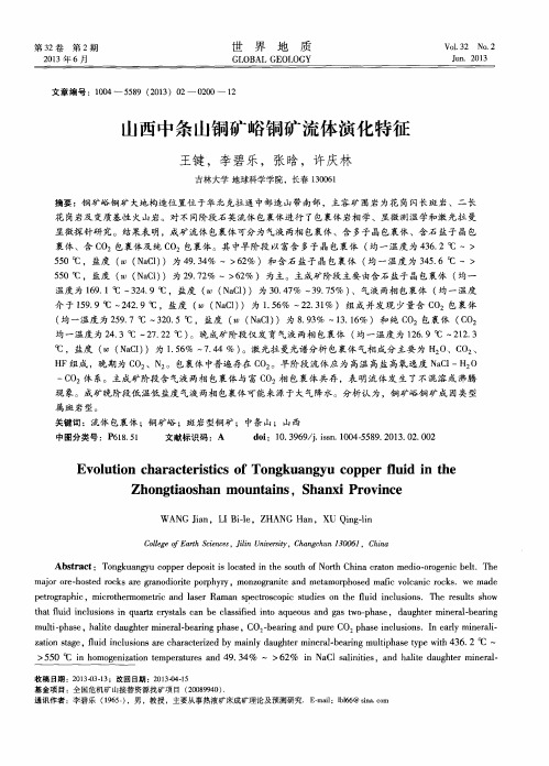 山西中条山铜矿峪铜矿流体演化特征