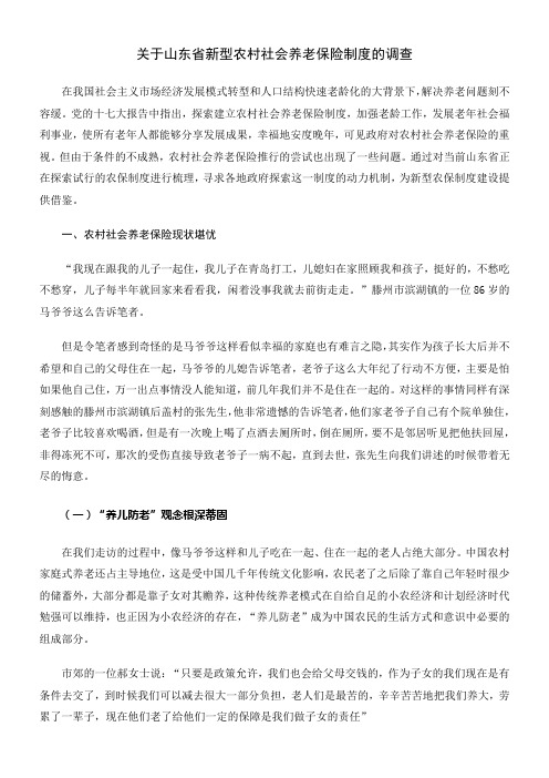 关于山东省新型农村社会养老保险制度的调查