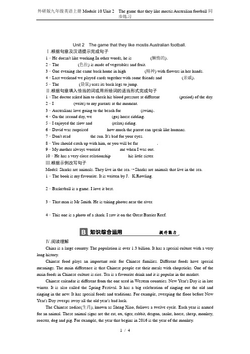 外研版九年级英语上册Module 10 Unit 2 The game that they like