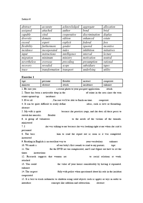 英语专四练习sublist 6 exercise with keys