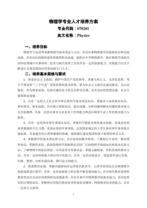 物理学专业本科人才培养方案