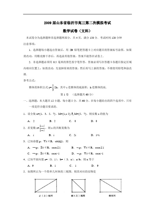 届山东省临沂市高三第二次模拟考试(文)