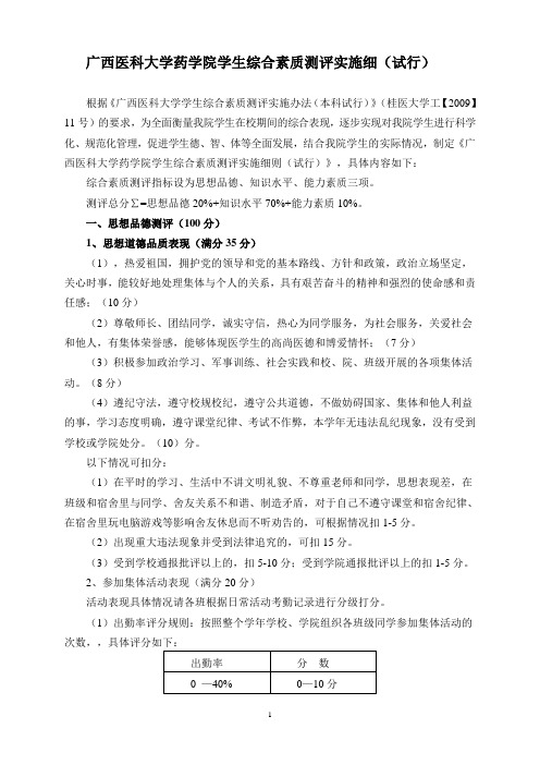 药学院学生综合素质测评实施细则(最新)