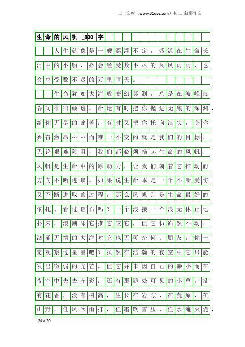 初二叙事作文：生命的风帆_800字