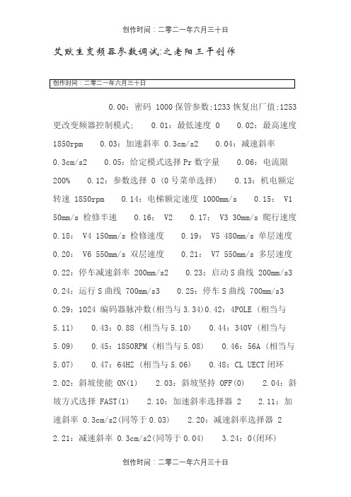 艾默生变频器参数调试