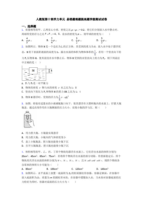 人教版第十章浮力单元 易错题难题提高题学能测试试卷