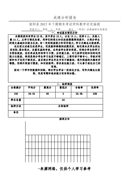 三年级语文试卷分析样表
