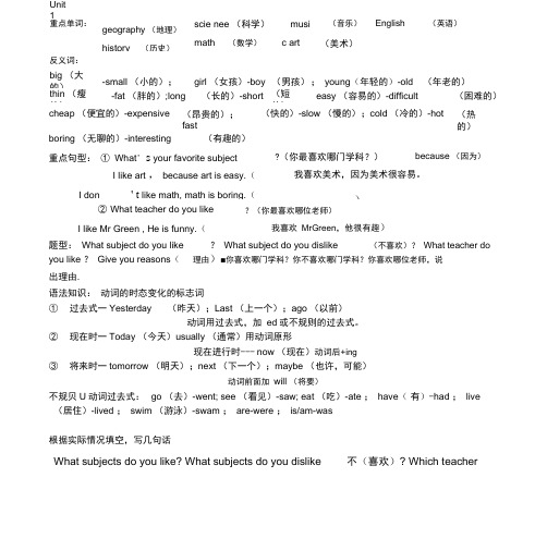 北师大版六年级英语上册复习总结