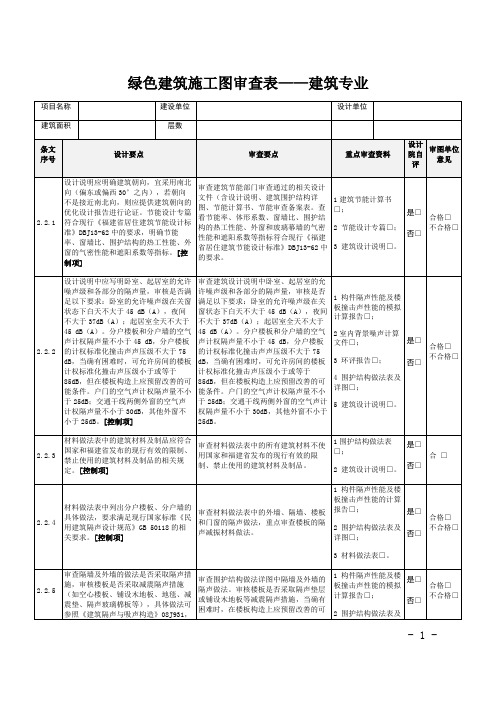 绿色建筑施工图审查表(建筑专业)