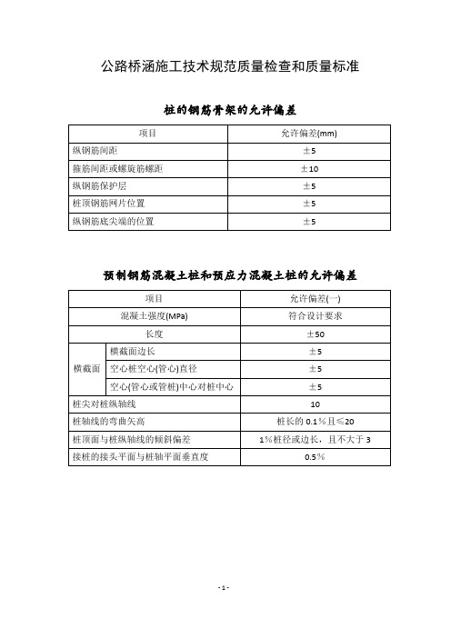 公路桥涵施工技术规范检验标准