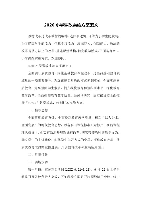 2020小学课改实施方案范文