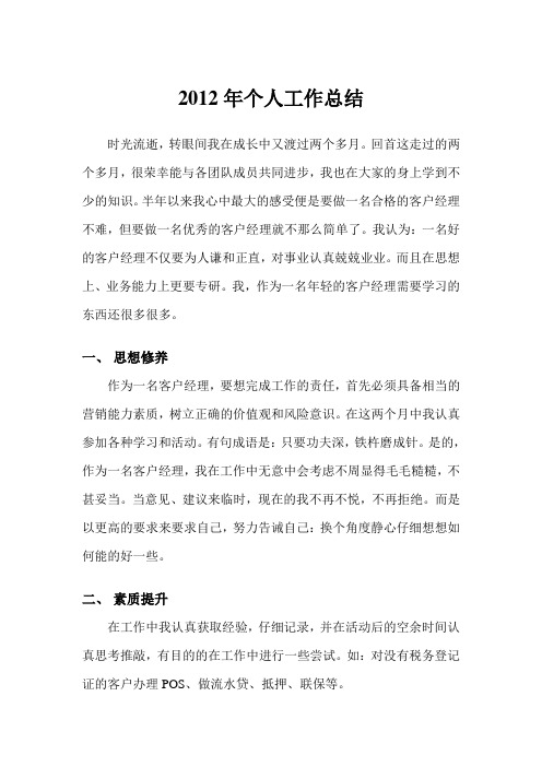 2012年个人工作总结及2013年工作计划