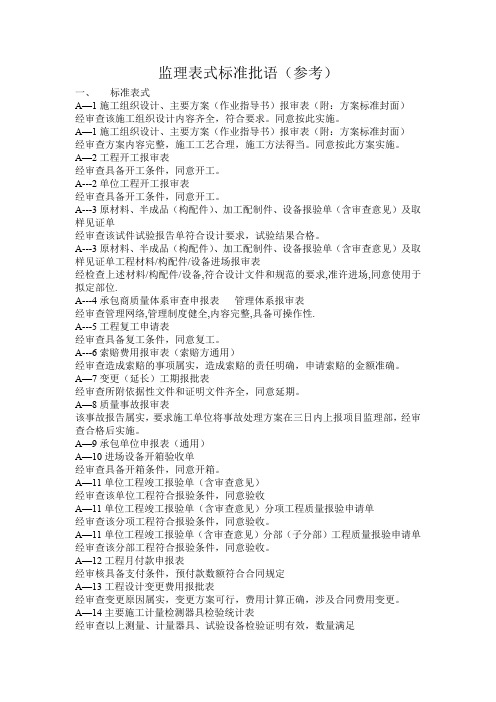 监理表式标准批语