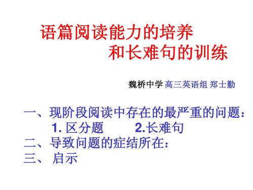 语篇阅读能力的培养邹平县魏桥中学 高三英语组 郑士勤