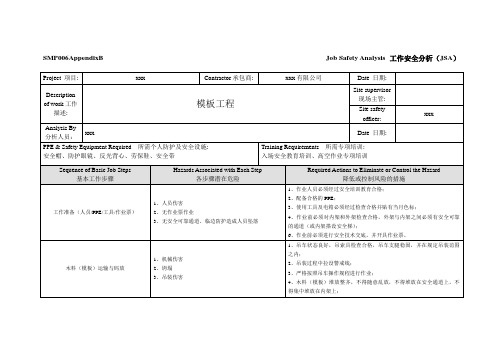 模板工程工作安全分析JSA