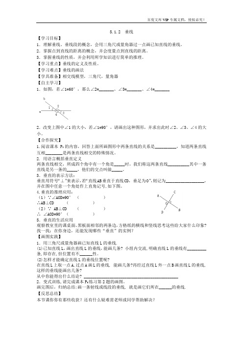 人教版数学七年级下册 学案 5.1.2  垂线 