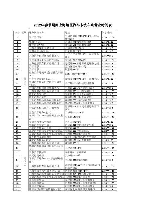 上海地区汽车卡洗车点春节期间营业时间表