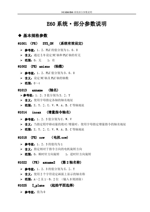 E60系统 部分参数说明