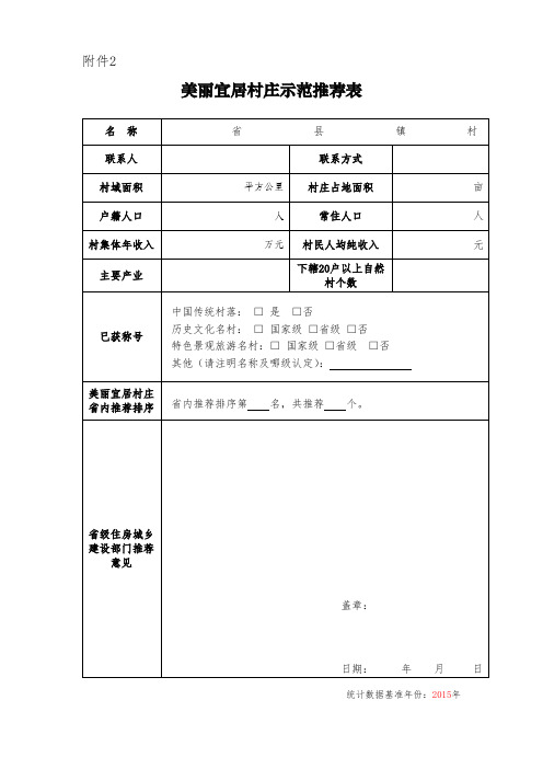 美丽宜居村庄示范推荐表 