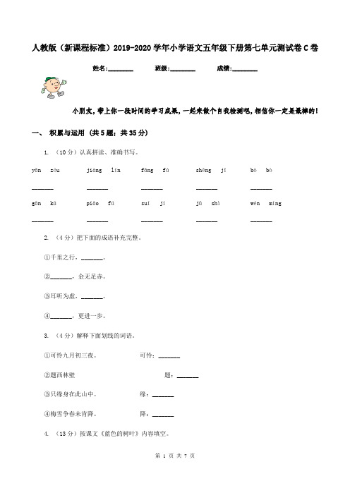 人教版(新课程标准)2019-2020学年小学语文五年级下册第七单元测试卷C卷