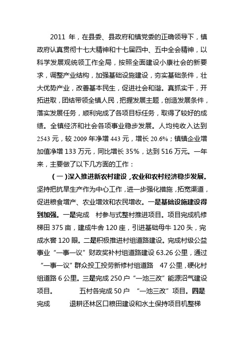2011年乡镇年度工作总结