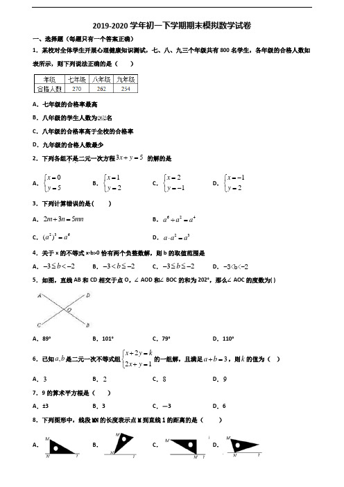 (3份试卷汇总)2019-2020学年山东省青岛市初一下学期期末数学质量跟踪监视试题