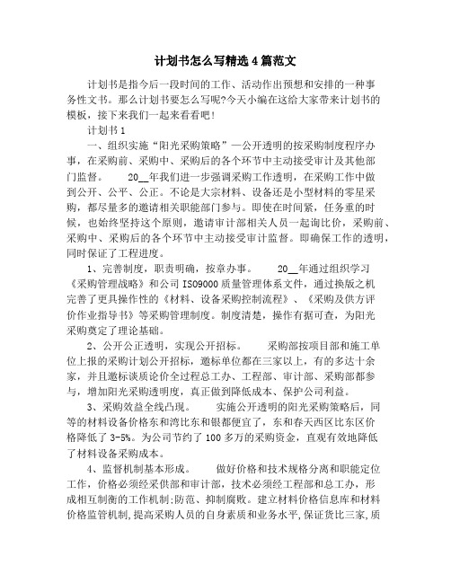 计划书怎么写精选4篇范文