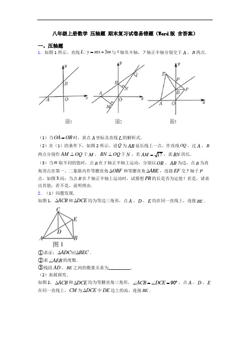八年级上册数学 压轴题 期末复习试卷易错题(Word版 含答案)