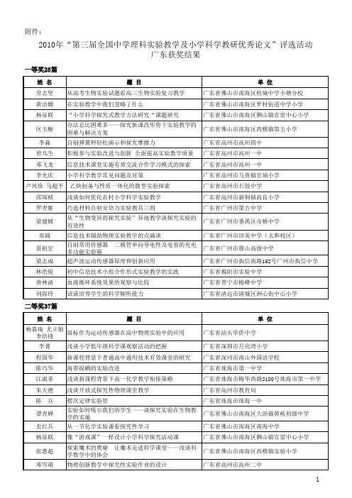 2012.12.17全国中小学科学教学论文评比广东获奖