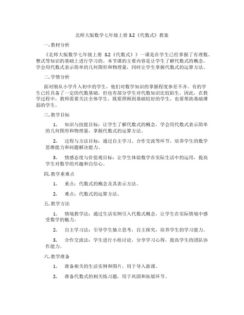 北师大版数学七年级上册3.2《代数式》教案